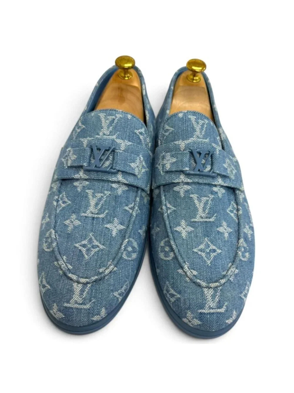 Louis Vuitton Estate Monogram Denim LV Logo Loafers Light Blue